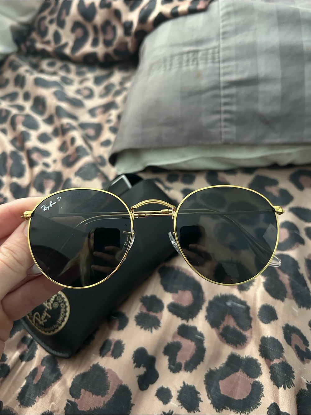 Ray-Ban Gold Frame Sunglasses with Black Lenses